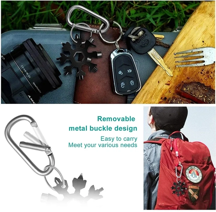 Snowflake Multifunction Tools, 18 in 1 Snowflake Multi Tool, Portable Outdoor Key Chain Multitool, Promotional Gift Snowflake Multitool