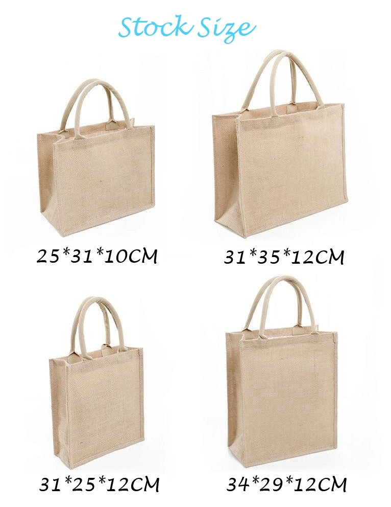 Eco Friendly Burlap Reusable Linen Beach Bag Hessian Shopping Jute Tote Bags