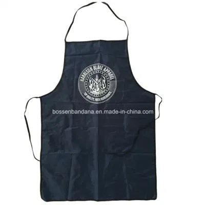 Grembiule da cucina con bavaglino economico promozionale in PVC blu navy stampato con logo personalizzato OEM